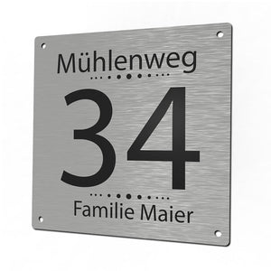 Hausnummer aus hochwertigen Edelstahl mit Gravur - Punkte - Wurmis-Holzdeko